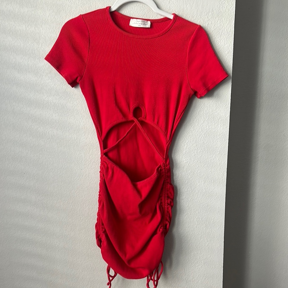 Red Cut-Out Ruched Dress